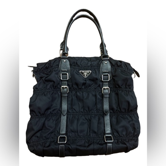 Prada Handbags - Prada Tessuto Black Quilted Tote Bag